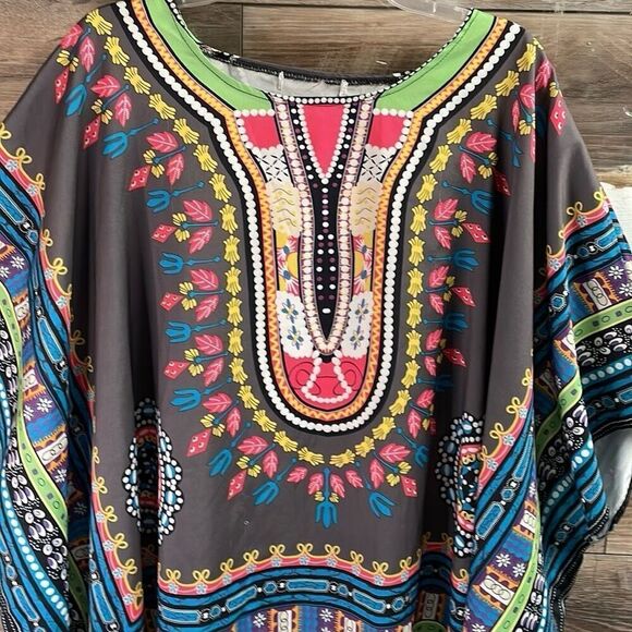 Women's Rayon Floral Print Lightweight Poncho Top Blouse Caftan Cover up - Picture 3 of 9